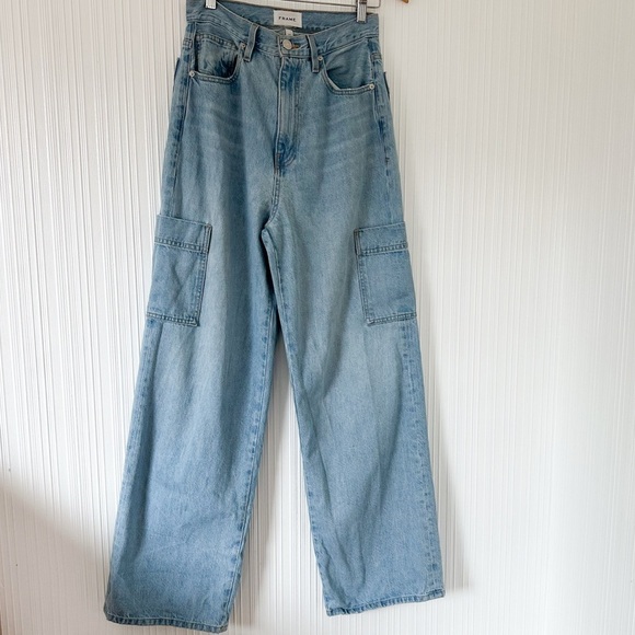 FRAME High Rise Baggy Pocket Jeans/Wide Leg in Genoa/Light Wash/size 27 - Picture 9 of 13